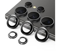 JETech Camera Lens Protector for Samsung Galaxy S24 Ultra, 9H Tempered Glass Metal Individual Ring Cover, Easy Installation Tray, HD Clear, 1 Set (Black)