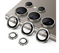 JETech Camera Lens Protector for Samsung Galaxy S24 Ultra, 9H Tempered Glass Metal Individual Ring Cover, Easy Installation Tray, HD Clear, 1 Set (Titanium Grey)