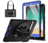 JETech Case for iPad 9.7-Inch (6th/5th Generation, 2018/2017 Model) with Built-in Screen Protector, Protective Shockproof Rugged Tablet Cover, 360° Rotating Hand Strap Stand (Navy)