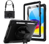JETech Case for iPad (A16) 11th/10th Generation (2025/2022) with Built-in Screen Protector, Protective Shockproof Rugged Tablet Cover, 360 Degree Rotating Hand Strap Stand (Black)