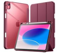 JETech Case for iPad (A16) 11th/10th Generation (2025/2022) with Pencil Holder, Clear Transparent Back Shell Slim Stand Shockproof Tablet Cover, Auto Wake/Sleep (Wine)