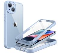 JETech Case for iPhone 14 6.1-Inch with Built-in Tempered Glass Screen Protector, Camera Full Cover All-Around Protection, Shockproof Bumper Phone Cover Clear Back, HD Film (Light Blue)