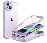 JETech Case for iPhone 14 6.1-Inch with Built-in Tempered Glass Screen Protector, Camera Full Cover All-Around Protection, Shockproof Bumper Phone Cover Clear Back, HD Film (Light Purple)