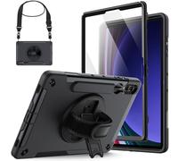 JETech Case for Samsung Galaxy Tab S10 Plus/Tab S9 Plus 12.4-Inch with Built-in Screen Protector and S Pen Holder, Heavy Duty Rugged Protective Cover, 360° Rotating Hand Strap Stand (Black)
