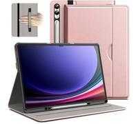 JETech Case for Samsung Galaxy Tab S10 Ultra/Tab S9 Ultra 14.6-Inch with S Pen Holder, PU Leather Business Folio Protective Tablet Cover with Pocket & Straps, Multi-Angle Viewing (Rose Gold)