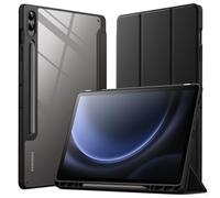 JETech Case for Samsung Galaxy Tab S9 FE+ / S9 FE Plus 12.4-Inch with S Pen Holder, Clear Transparent Hard PC Back, Protective Tri-Fold Stand Tablet Cover, Auto Wake/Sleep (Black)