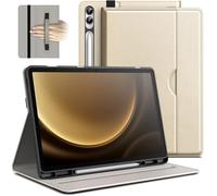 JETech Case for Samsung Galaxy Tab S9 FE+ / S9 FE Plus 12.4-Inch with S Pen Holder, PU Leather Business Folio Stand Protective Tablet Cover with Pocket & Straps, Multi-Angle Viewing (Beige)
