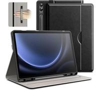 JETech Case for Samsung Galaxy Tab S9 FE+ / S9 FE Plus 12.4-Inch with S Pen Holder, PU Leather Business Folio Stand Protective Tablet Cover with Pocket & Straps, Multi-Angle Viewing (Black)