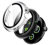 JETech Case with Screen Protector for Google Pixel Watch 3/2/1 41mm, Built-in 9H Tempered Glass Film Hard PC Bumper Full Coverage Protective Cover, 2-Pack (Black/Clear)