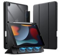 JETech Detachable Case for iPad 9/8/7 (10.2-Inch, 2021/2020/2019 Model, 9th/8th/7th Generation) with Pencil Holder, Removable Magnetic Cover Trifold Stand Clear Back, Auto Wake/Sleep (Black)