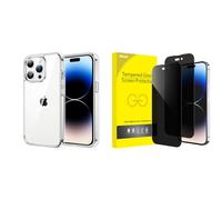JETech for iPhone 14 Pro Full Coverage Privacy Screen Protector and Bumper Case Bundle