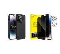 JETech for iPhone 14 Pro Silicone Case and Full Coverage Privacy Screen Protector with Camera Lens Protector Bundle
