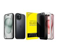 JETech for iPhone 15 Matte Case and Privacy Full Coverage Screen Protector Bundle