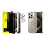JETech for iPhone 15 Pro Max Privacy Screen Protector with Camera Lens Protector and Glitter Case Bundle