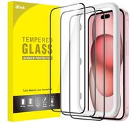 JETech Full Coverage Screen Protector for iPhone 15 6.1-Inch, Black Edge Tempered Glass Film with Easy Installation Tool, Case-Friendly, HD Clear, 3-Pack