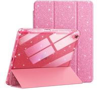 JETech Glitter Case for iPad (A16) 11th/10th Generation (2025/2022) with Pencil Holder, Cute Sparkly Slim Cover for Kids and Girls, Shiny Clear Back Shell (Pink)
