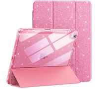 JETech Glitter Case for iPad Air 13-Inch M4/M3/M2 (2026/2025/2024) with Pencil Holder, Cute Sparkly Slim Cover for Kids and Girls, Shiny Clear Back Shell (Pink)