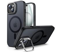 JETech Kickstand Case for iPhone 15 6.1-Inch Compatible with MagSafe, Built-in Adjustable Camera Stand, Translucent Matte Magnetic Back Slim Shockproof Phone Cover (Black)