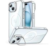 JETech Kickstand Case for iPhone 15 Plus 6.7-Inch Compatible with MagSafe, Built-in Camera Ring Stand, Shockproof Phone Bumper Cover, Magnetic Anti-Scratch Clear Back (Clear)