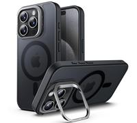 JETech Kickstand Case for iPhone 15 Pro 6.1-Inch Compatible with MagSafe, Built-in Adjustable Camera Stand, Translucent Matte Magnetic Back Slim Shockproof Phone Cover (Black Titanium)