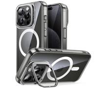 JETech Kickstand Case for iPhone 15 Pro 6.1-Inch Compatible with MagSafe Wireless Charging, Built-in Camera Ring Stand, Shockproof Phone Bumper Cover, Anti-Scratch Back (Black Titanium)