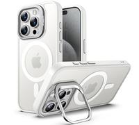 JETech Kickstand Case for iPhone 15 Pro Max 6.7-Inch Compatible with MagSafe, Built-in Adjustable Camera Stand, Translucent Matte Magnetic Back Slim Shockproof Phone Cover (White Titanium)
