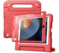 JETech Kids Case for iPad 10.2-Inch (9th/8th/7th Generation, 2021/2020/2019) with Built-in Screen Protector, Shockproof Full-Body Handle Stand Tablet Protective Cover (Red)