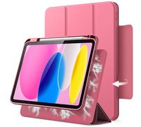 JETech Magnetic Detachable Case for iPad (A16) 11th/10th Generation (2025/2022) with Pencil Holder, Removable Rotating Clear Cover, Portrait/Landscape Stand with Raised Screen View (Pink)