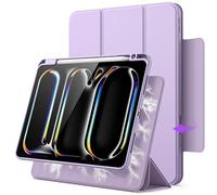 JETech Magnetic Detachable Case for iPad Pro 11-Inch M5/M4 (2025/2024) with Pencil Holder, Removable Rotating Clear Cover, Portrait/Landscape Stand with Raised Screen View (Lavender)