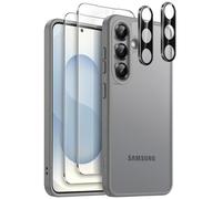 JETech Matte Case for Samsung Galaxy S25 5G with 2-Pack Each Screen Protector and Camera Lens Protector, 5 in 1 Translucent Back Phone Cover, Tempered Glass Film (Silver Shadow)