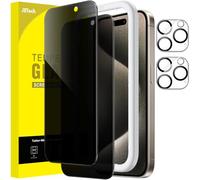 JETech Privacy Screen Protector for iPhone 15 Pro Max 6.7-Inch with Camera Lens Protector, Anti-Spy Tempered Glass Film, Easy Installation Tool, 2-Pack Each