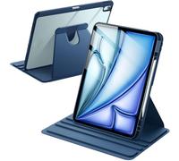 JETech Rotating Case for iPad Air 13-Inch M4/M3/M2 (2026/2025/2024) with Pencil Holder, 360 Degree Rotation Protective Stand Cover Clear Back, Auto Wake/Sleep (Deep Navy)