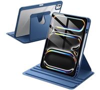 JETech Rotating Case for iPad Pro 13-Inch M5/M4 (2025/2024) with Pencil Holder, 360 Degree Rotation Protective Stand Cover Clear Back, Auto Wake/Sleep (Navy)