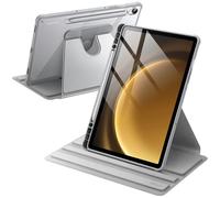 JETech Rotating Case for Samsung Galaxy Tab S10 Lite / S10 FE / S9 FE 10.9-Inch / S9 11-Inch with S Pen Holder, 360 Degree Rotation Protective Stand Cover Clear Back, Auto Wake/Sleep (Silver)