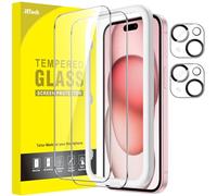 JETech Screen Protector for iPhone 15 6.1-Inch with Camera Lens Protector, Easy Installation Tool, Tempered Glass Film, HD Clear, 2-Pack Each