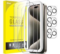 JETech Screen Protector for iPhone 15 Pro Max 6.7-Inch with Camera Lens Protector, Bubble Free, Easy Installation Tool, Tempered Glass Film, HD Clear, 3-Pack Each