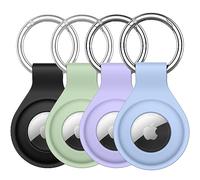 JETech Silicone Case for AirTag 2nd/1st Generation (2026/2021) with Keychain, Protective Air Tag Holder, Portable Keyring Cover, 4-Pack (Black/Light Purple/Sky Blue/Matcha Green)