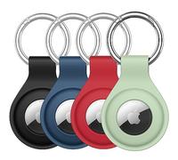 JETech Silicone Case for AirTag 2nd/1st Generation (2026/2021) with Keychain, Protective Air Tag Holder, Portable Keyring Cover, Easy Installation, 4-Pack (Black/Red/Navy Blue/Matcha Green)