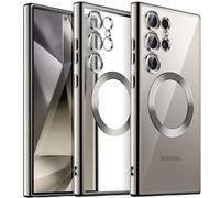 JETech Soft Clear Case for Samsung Galaxy S24 Ultra 6.8-Inch, Camera Lens Full Protection, Compatible with MagSafe Wireless Charging, Shockproof Electroplated TPU Phone Cover (Titanium Gray)