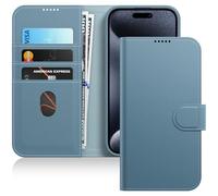 JETech Wallet Case for iPhone 15 Pro Max 6.7-Inch, Shockproof PU Leather Magnetic Flip Cover with Card Holder, Stand Feature and Full Camera Protection (Blue Titanium)