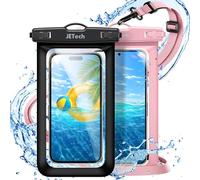 JETech Waterproof Phone Pouch, 2 Pack Water Proof Case for iPhone 17e 17 16e 16 15 14 Air Pro Max Plus, Galaxy S26 S25 Ultra, Pixel 10 Series and Others up to 7.2 Inch, IPX8 Dry Bag (Black+Pink)