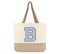 Jeteman Initial Canvas Tote Bag, Women's Personalized Monogram Bags, Wedding Honeymoon Birthday Gift for Bridesmaids, B, L
