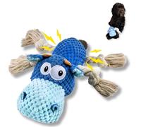 Jeterex Pets Large Dog Toy - Blue Cow Squeaky Dog Toys for Large Dogs, Medium and Small Dogs. Durable with Pineapple Plush Fabric, Rope Legs, Hidden Seams, Reinforced Stress Points, Embroidered Eyes