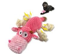 Jeterex Pets Large Dog Toy - Pink Cow Squeaky Dog Toys for Large Dogs, Medium and Small Dogs. Durable with Pineapple Plush Fabric, Rope Legs, Hidden Seams, Reinforced Stress Points, Embroidered Eyes