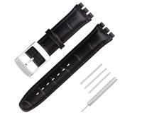 JETHENG Men's Leather Strap Compatible for 17mm 19mm Swatch Ladies outdoor work waterproof watch band wrist strap buckle (19mm, Black)