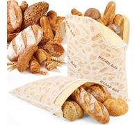 JETHMA 2-Pack Reusable Bread Bags for Homemade Sourdough, Cotton Storage Pouch with Beeswax Lining and L-Shaped Zipper, Large Freezer Loaf Carrier with Widened Handle, Beige(Beige,Style 3)