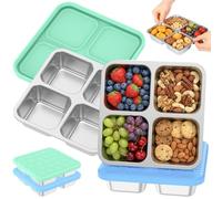JETHMA 2 Pack Stainless Steel Snack Boxes, 4 Compartments with Lids | 2 x 720 ml snack boxes with four 180 ml sections and colour-coded silicone lids for school, work and meal prep.