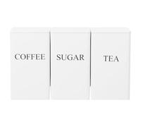 JETHMA 3Pcs Modern Minimalist Tea Coffee Sugar Canisters, 38oz Iron Cylindrical Canisters with Airtight Clip-On Lids (White, 8.5 cm x 8.5 cm x 15 cm)