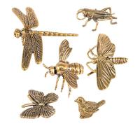 JETHMA 6 Pcs Mini Bird Bath Copper Ornament Bird Bath Purification Disk Birdbath Cleaner Decor Universal Fit for Outdoor Birdbath Bowl (Turtle or Assorted Style)(golden-6-birds and insects)