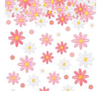 JETHMA 60 Pcs 3 Sizes Daisy Flower Iron on Patch Flower Embroidered Sew on Applique Patch for Bag Hat Backpack Shoe T Shirt Clothes DIY Accessory (Assorted Color)(Pink+White+red,60)